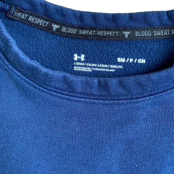 Under Armour Project Rock Sweater Crewneck Sweatshirt Drawstring Crop Navy S - Picture 11 of 15